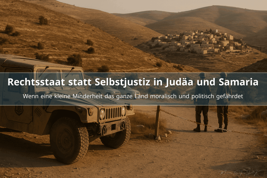 Dokumentarische Szene zum Konflikt im Westjordanland, die zeigt, wie extremistische Gruppen den Israel Rechtsstaat unter Druck setzen.