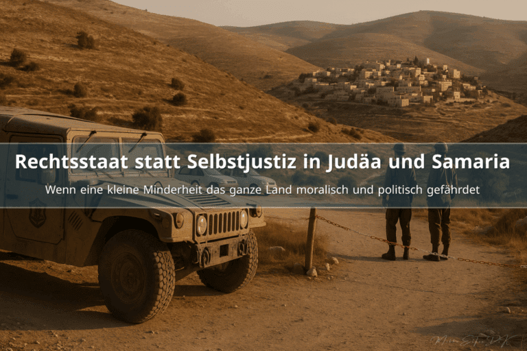 Dokumentarische Szene zum Konflikt im Westjordanland, die zeigt, wie extremistische Gruppen den Israel Rechtsstaat unter Druck setzen.