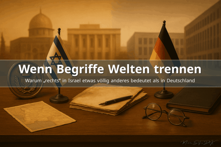 Symbolbild mit Israelflagge und Deutschlandflagge, die zeigen, dass „rechts“ in beiden Ländern politisch etwas völlig Unterschiedliches bedeutet