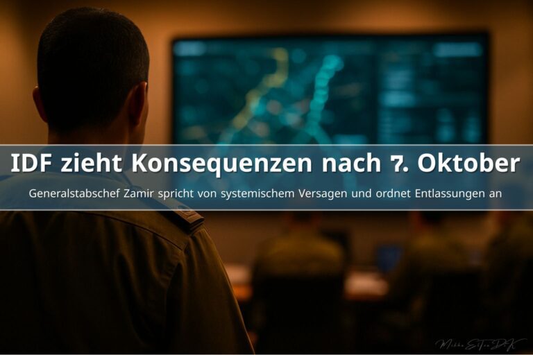 IDF-Offizier vor taktischem Lagebildschirm in einem israelischen Einsatzraum, symbolisch für Verantwortung und Konsequenzen nach dem 7. Oktober.