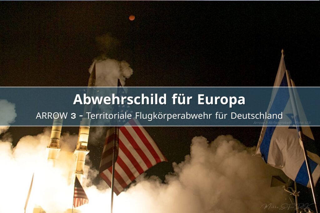 Arrow 3 Raketenabwehrsystem mit Startrampe und Radar bei Abendlicht als europäischer Schutzschild