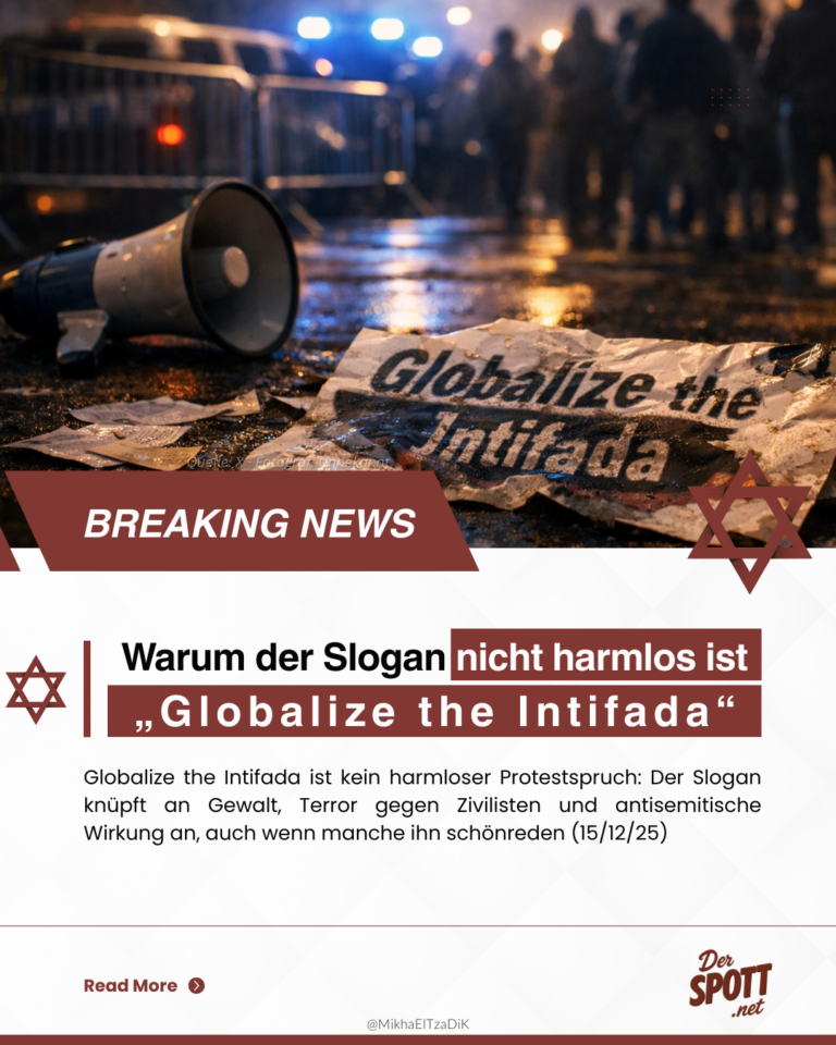 Plakat mit der Aufschrift Globalize the Intifada liegt auf nassem Boden bei einer nächtlichen Demonstration, im Hintergrund Polizei und Absperrgitter