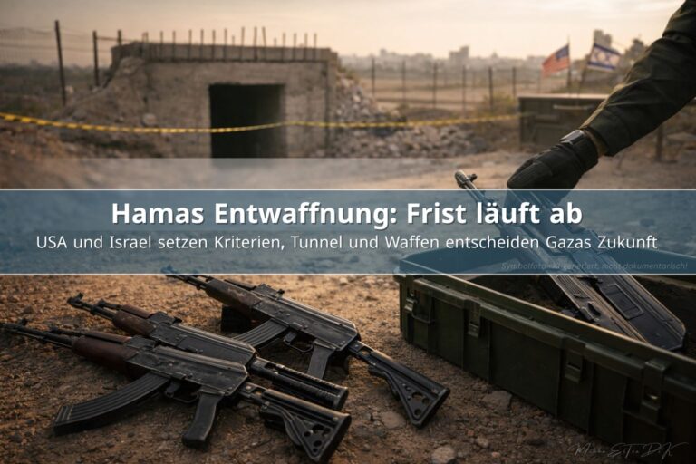 Hamas Entwaffnung: beschlagnahmte Sturmgewehre und versiegelter Tunnel als Symbol für Entmilitarisierung in Gaza