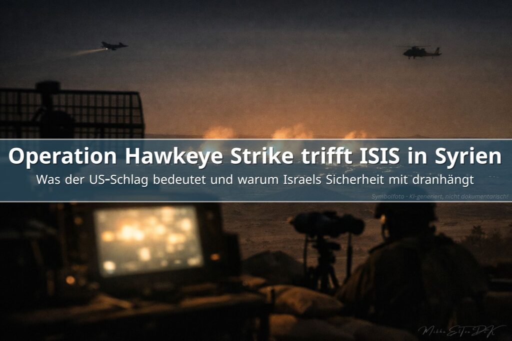 Nachtaufnahme einer US-Militäroperation in der syrischen Wüste nahe Palmyra, Beobachtungsposten im Vordergrund, entfernte Präzisionsschläge gegen ISIS am Horizont