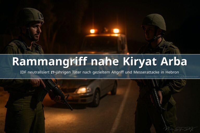 IDF Soldaten sichern nachts ein Fahrzeug nach einem Rammangriff nahe Hebron