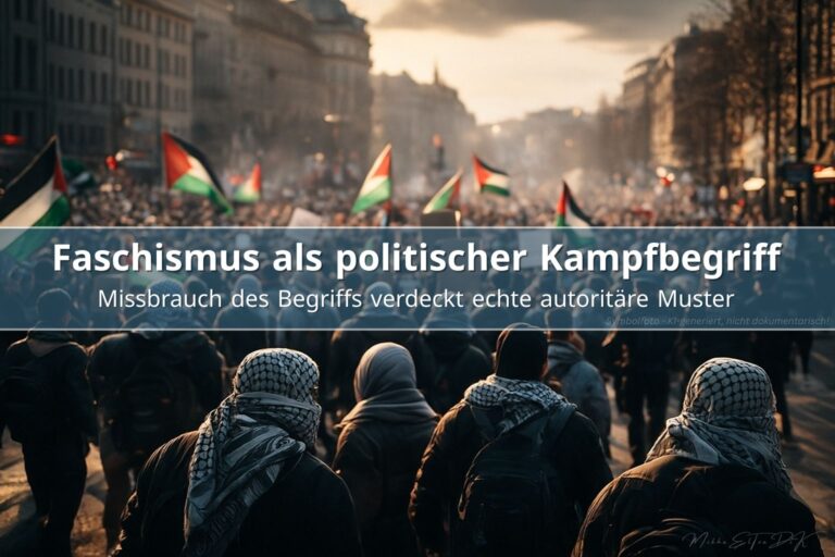 Pro-palästinensische Demonstration in europäischer Stadt mit Polizei im Hintergrund